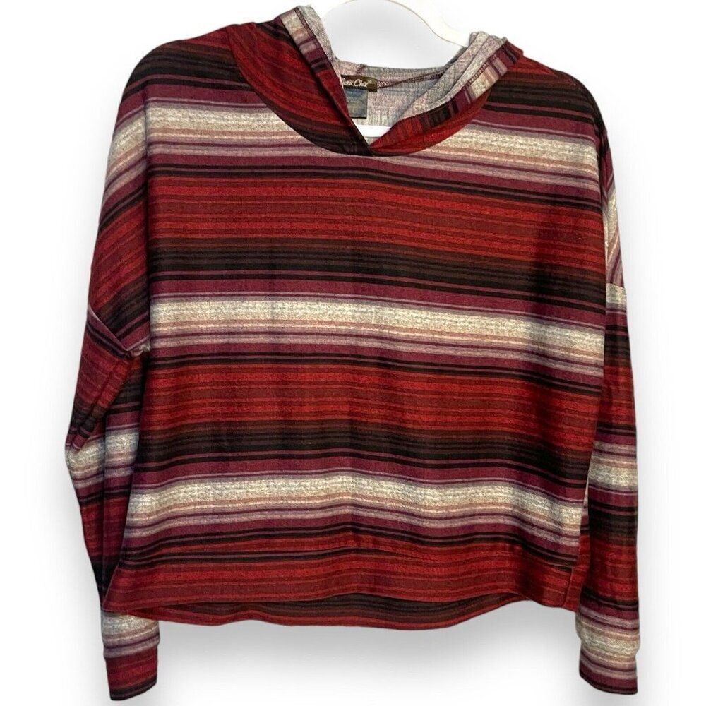 Luna Chix Cropped Sweatshirt Womens Large Multicolored Striped Hooded Casual Top